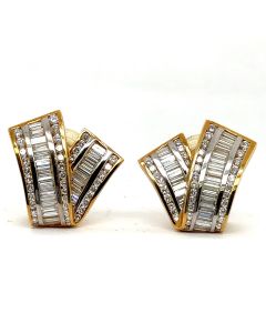 Estate Yellow Gold and Diamond Ribbon Earrings by Charles Krypell