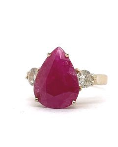 Estate Yellow Gold Diamond and Pear Shape Ruby Ring 