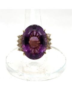 Estate Yellow Gold Diamond and Amethyst Ring 