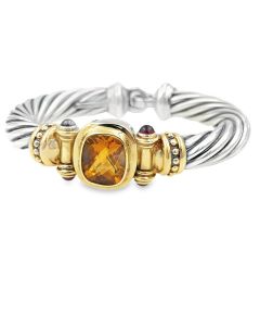 Estate Yellow Gold and Sterling Silver Cable Link Citrine Cuff Bracelet by David Yurman