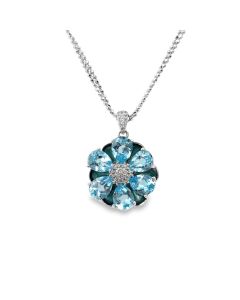 Estate Sterling Silver and Topaz Flower Necklace 