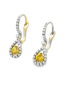 Estate Fancy Vivid Yellow Diamond Earrings 
