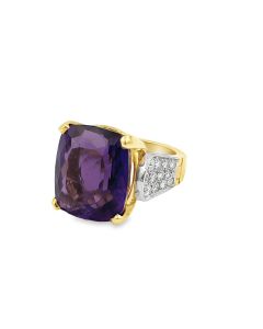 Estate Yellow Gold Diamond and Amethyst Ring by Julius Cohen