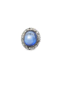 Estate Victorian Yellow Gold Platinum Topped Diamond and Blue Paste Ring 