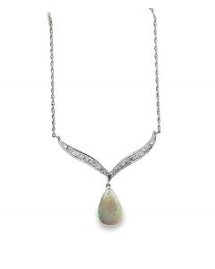 Estate White Gold Diamond and Opal Necklace