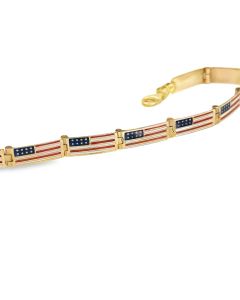 Enameled Yellow Gold American Flag Bracelet measuring 7 1/4 inches in length, 4.40Dwt/6.90Gr.