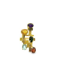 Estate Vintage Yellow Gold and Multi Colored Gemstone Ring