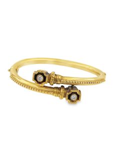 Estate Vintage Yellow Gold and Diamond Bypass Design Bangle Bracelet