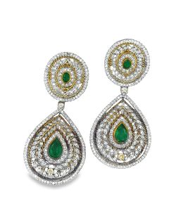 Estate Gold Diamond and Emerald Large Day/Night Ear Pendants