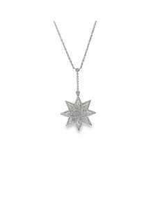 18K White Gold Diamond Star Pendant pave set with 170 round brilliant cut diamonds weighing 4.25Cts, 16 inches in length, 11.30Dwt/17.60Gr. 