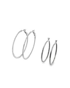 Estate White Gold and Diamond Hoop Earrings (2) 