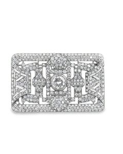 Fine Art Deco Platinum Diamond Brooch 10.16Cts