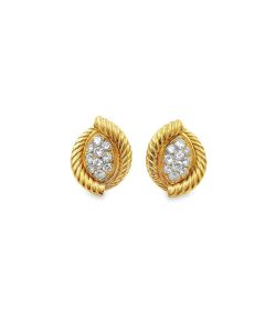 Estate Retro Gold and Diamond Earrings by Asprey London Circa 1940's 