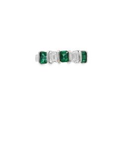 Estate White Gold Diamond and Emerald Ring