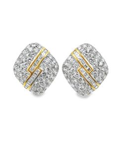 Estate Yellow Gold and Pave Set Diamond Earrings 