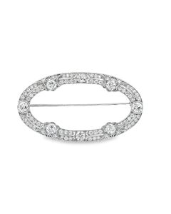 Estate Belle Epoque Platinum and Diamond Double Row Oval Brooch 