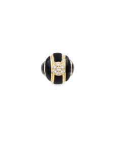 Estate Vintage Yellow Gold Diamond and Onyx Domed Design Ring