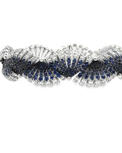 Estate White Gold Diamond and Sapphire Fan Bracelet by Miseno 