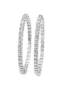 Estate White Gold and Diamond Hoop Earrings 