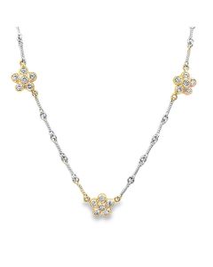 Estate Two Tone Gold and Diamond Necklace with Floral Spacers