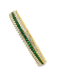 Estate Yellow Gold Emerald and Diamond Triple Row Design Bangle Bracelet by Hammerman Brothers