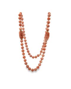 Estate Vintage Opera Length Beaded Coral Necklace