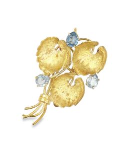 Estate Yellow Gold and Aquamarine Brooch by Spitzer & Furman Circa 1960's 