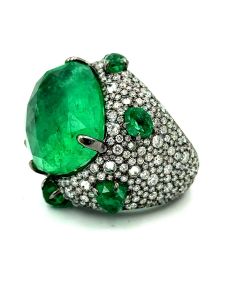 Estate Unique Contemporary Gold, Diamond and Emerald Ring By Piranesi