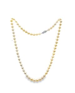 Vintage Cultured Pearl Necklace strung with 55 pearls measuring 6.10mm, 14k clasp 18" long. 