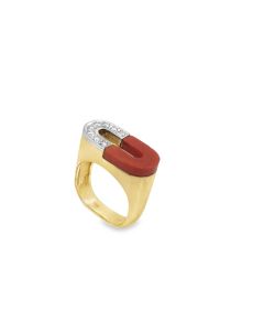 Estate Gold Coral and Diamond Ring 