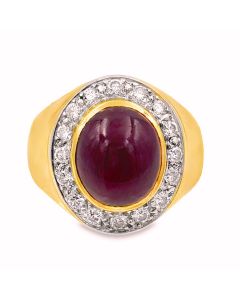 Estate Yellow Gold Diamond and Ruby Ring 