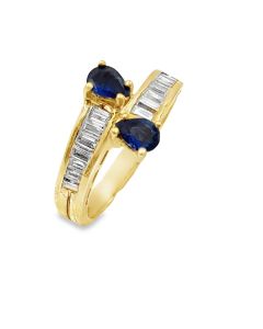 Estate Yellow Gold Diamond and Sapphire Bypass Ring