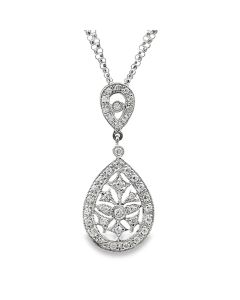 Estate White Gold and Diamond Drop Pendant Necklace