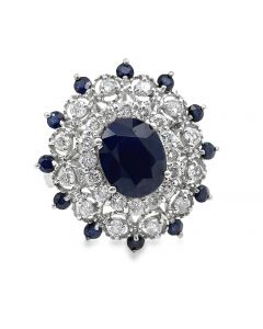 Estate White Gold Diamond and Sapphire Ring