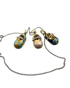 Estate Collection of (3) Gold and Enamel Shoe Pendants with Chain by Aaron Basha