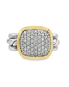 Estate Sterling Silver and Gold Wellesley Link Ring with Diamonds by David Yurman