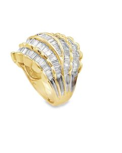 Estate Yellow Gold and Diamond Wave Design Ring