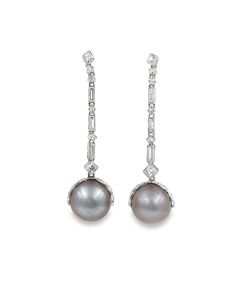 Estate Art Deco Natural Black Pearl Earrings