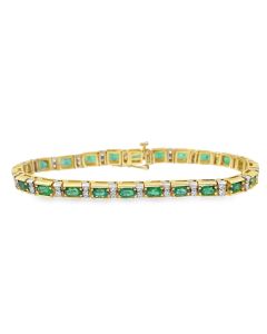 Estate Yellow Gold Diamond and Emerald Bracelet.