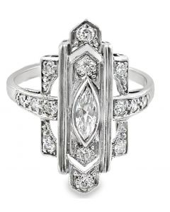 Estate Art Deco Platinum and Diamond Open Frame Ring 