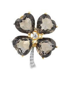 Estate Vintage Yellow Gold and Topaz Four Leaf Clover Brooch