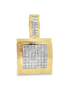 Estate Yellow Gold and Diamond Square Pendant 