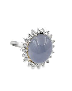 Estate Vintage White Gold Diamond and Star Sapphire Ring