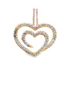 Estate Rose Gold and Diamond Double Heart Pendant Necklace 