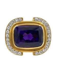 Estate Vintage Yellow Gold Diamond and Amethyst Elliptical Design Ring 