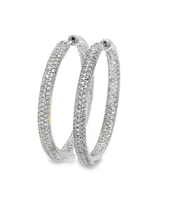 Estate White Gold and Diamond Hoop Earrings 