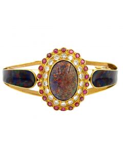 Estate Victorian Style Diamond and Opal Bangle