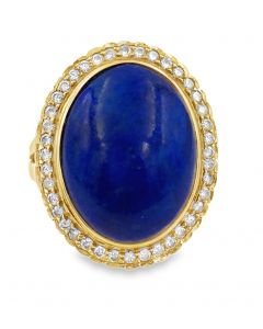 Estate Vintage Yellow Gold Diamond and Sodalite Ring