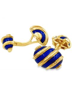 Estate Yellow Gold and Blue Enamel Olive Cuff Links by Tiffany & Co., Schlumberger 