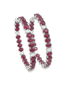 Estate White Gold Ruby and Diamond Hoop Earrings